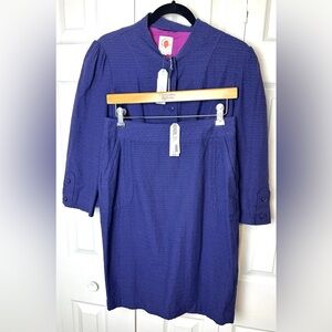 NWT Anthro TULLE Brand Skirt Blazer Suit Set Blue Purple Textured Cotton New